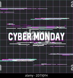 Cyber Monday, on-line shopping and marketing concept. Banner for cyber monday sale with glitch effects. Vector illustration. Stock Vector