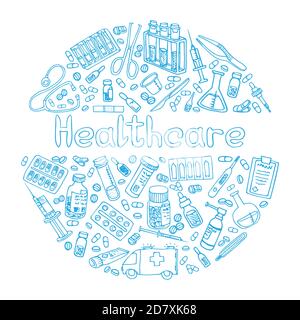 Hand Drawn Haelthceare doodle. Vector isolated Stock Vector