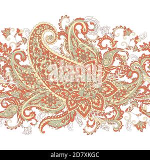 Paisley seamless border pattern. Vector ethnic ornament Stock Vector