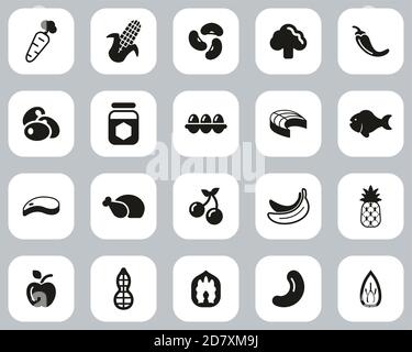 Healthy Food Icons Black & White Flat Design Set Big Stock Vector