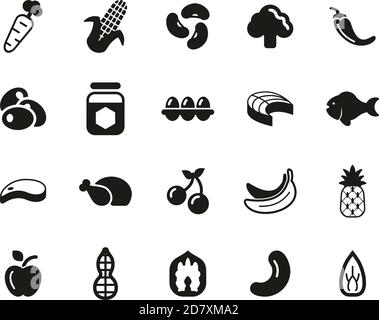 Healthy Food Icons Black & White Sticker Set Big Stock Vector Image ...