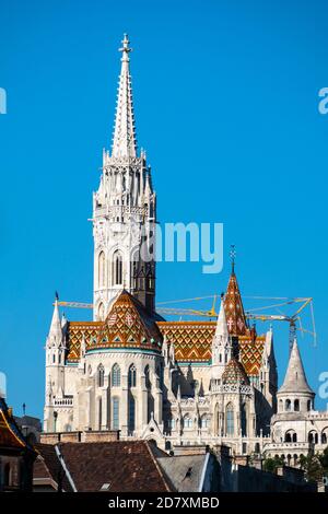 BUDAPEST, HUNGARY -  JULY 16, 2019:  External view of St Matthias Church on Buda Castle hill Stock Photo