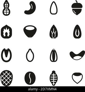 Healthy Snacks Or Nuts Icons Black & White Set Big Stock Vector