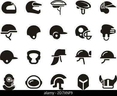 Helmet Or Safety Helmet Icons Black & White Set Big Stock Vector