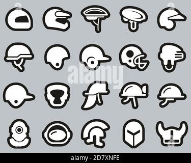 Helmet Or Safety Helmet Icons White On Black Sticker Set Big Stock Vector