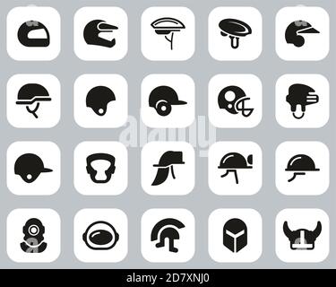 Helmet Or Safety Helmet Icons Black & White Flat Design Set Big Stock Vector