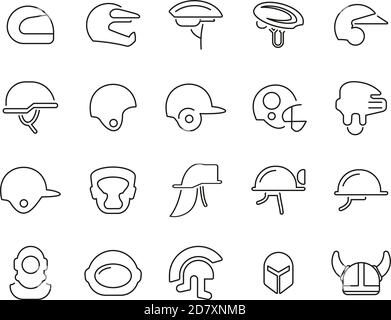 Helmet Or Safety Helmet Icons Black & White Thin Line Set Big Stock Vector