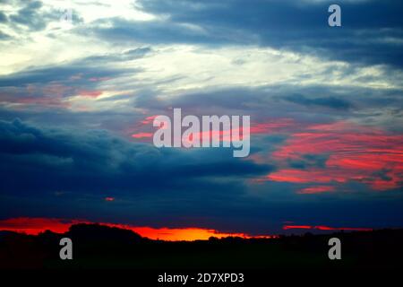 fire-like sunrise in the Eifel Stock Photo