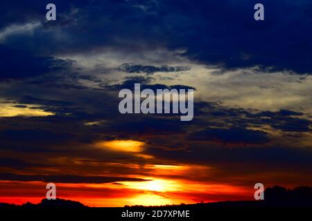 fire-like sunrise in the Eifel Stock Photo