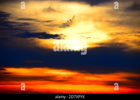 fire-like sunrise in the Eifel Stock Photo