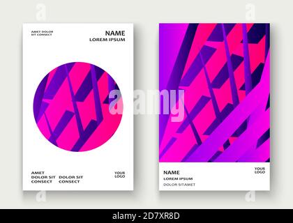Minimal cover set design vector illustration. Neon halftone pink blue gradient. Abstract retro 80s style texture geometric pattern lines. Striped mini Stock Vector
