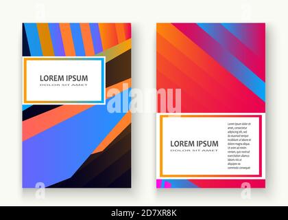 Minimal cover set design vector illustration. Neon halftone pink blue gradient. Abstract retro 80s style texture geometric pattern lines. Striped mini Stock Vector