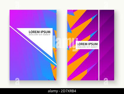 Minimal cover set design vector illustration. Neon halftone pink blue gradient. Abstract retro 80s style texture geometric pattern lines. Striped mini Stock Vector