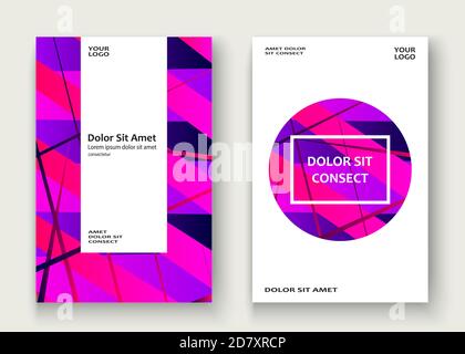 Minimal cover set design vector illustration. Neon halftone pink blue gradient. Abstract retro 80s style texture geometric pattern lines. Striped mini Stock Vector