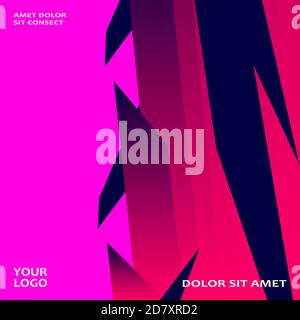 Minimal cover graphic design vector. Neon halftone pink blue gradient. Abstract retro 80s style texture geometric pattern lines. Striped minimalist tr Stock Vector