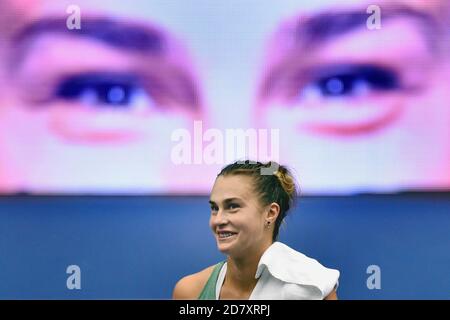 Ostrava, Czech Republic. 23rd Oct, 2020. ***CTK POOL***Aryna Sabalenka of Belarus won against Sara Sorribes of Spain during the J&T Banka Ostrava Open 2020 tennis tournament match in Ostrava, Czech Republic, October 23, 2020. Credit: Jaroslav Ozana/CTK Photo/Alamy Live News Stock Photo