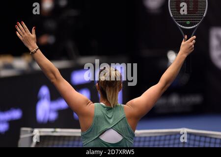 Ostrava, Czech Republic. 23rd Oct, 2020. ***CTK POOL***Aryna Sabalenka of Belarus won against Sara Sorribes of Spain during the J&T Banka Ostrava Open 2020 tennis tournament match in Ostrava, Czech Republic, October 23, 2020. Credit: Jaroslav Ozana/CTK Photo/Alamy Live News Stock Photo