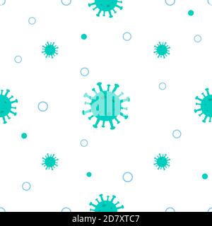 Corona virus seamless pattern. Blue green viruses of the bacteria coronavirus Stock Vector