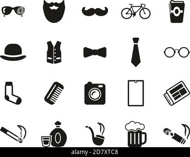 Hipster Culture & Fashion Icons Black & White Set Big Stock Vector