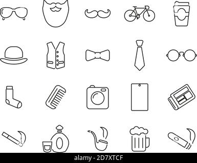 Hipster Culture & Fashion Icons Black & White Thin Line Set Big Stock Vector