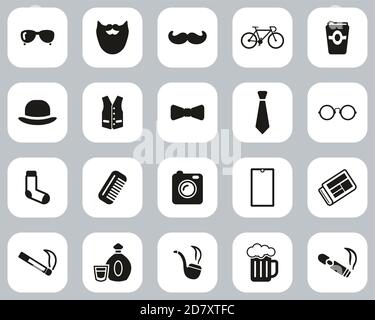 Hipster Culture & Fashion Icons Black & White Flat Design Set Big Stock Vector