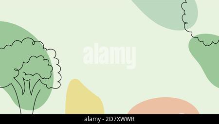Banner with broccoli in a hand drawn linear style. Stock Vector