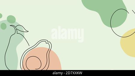 Banner with avocado in a hand drawn linear style. Stock Vector