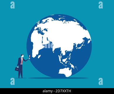 Searching. A businessman looking globe with magnifying. Concept business illustration. Vector. Stock Vector