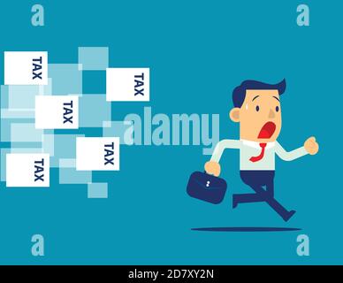Businessman running away from tax. Concept business illustration. Vector flat. Stock Vector