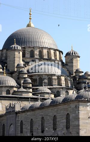 A section of the domes of Yeni Cami (New Mosque) at Eminonu in Istanbul in Turkey. Despite its name the mosque is actually 400 years old. Stock Photo