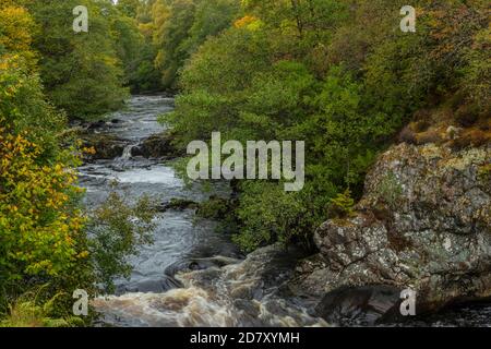 The Falls of Shin on the River Shin, near Lairg in autumn, Highland Scotland. Stock Photo