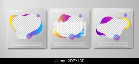 Set of modern fluid background template with gradient liquid, blue, pink, purple gradation for promotional. For social media post, stories, story, int Stock Vector