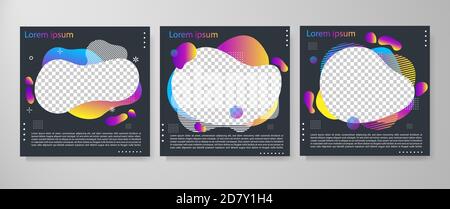 Set of modern fluid background template with gradient liquid, blue, pink, purple gradation for promotional. For social media post, stories, story, int Stock Vector