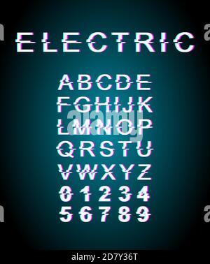 Electric glitch font template Stock Vector