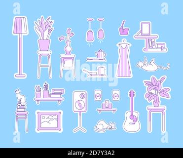 Lifestyle purple linear objects set Stock Vector