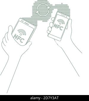 Mobile content sharing, file sending thin line concept vector illustration Stock Vector