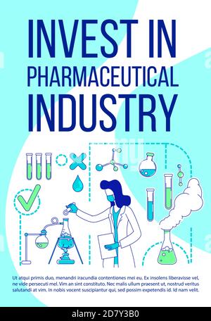 Invest in pharmaceutical industry poster flat silhouette vector template Stock Vector