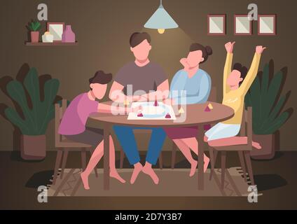 Family play board game flat color vector illustration Stock Vector