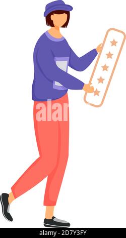 Female customer with rating table flat color vector faceless character Stock Vector