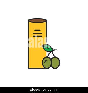 Olive vegetable oil glass bottle with olivecolor line icon Stock Vector