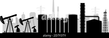 Refinery plant black silhouette vector illustration Stock Vector