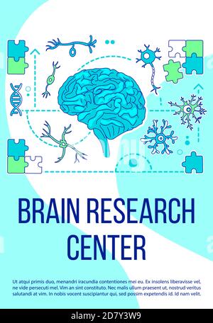 Brain research center poster flat silhouette vector template Stock Vector