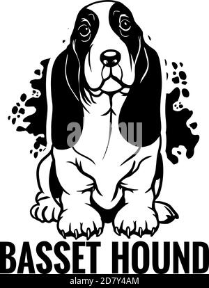 Basset Hound - Dog Happy Face Paw Puppy Pup Pet Clip Art K-9 Cop Police Logo SVG PNG Clipart Vector Cricut Cut Cutting Stock Vector