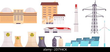 Power plant flat color vector objects set Stock Vector