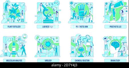 Laboratory experiments thin line concept vector illustrations set Stock Vector