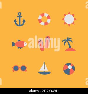 Summer icon set. Flat icons. Stock Vector