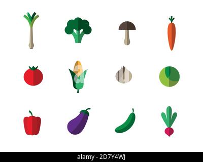 Vegetable icons - flat style. Stock Vector