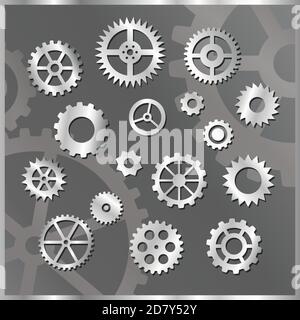 clock gears silver icons Stock Vector