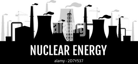 Nuclear energy black silhouette banner vector template Stock Vector