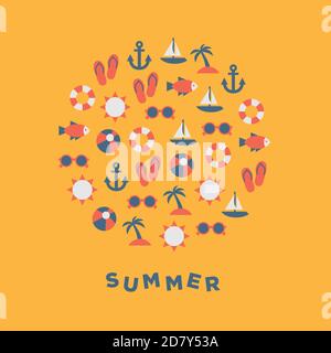 Summer icon set. Flat icons. Stock Vector